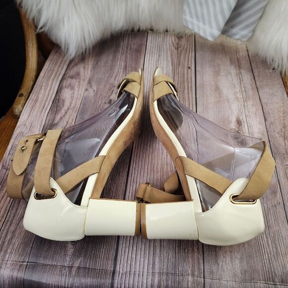 Pierre Hardy Cream/Tan Vtg Leather Ankle Wrap Block Heel Shoes Sz 40/9 - Picture 12 of 16